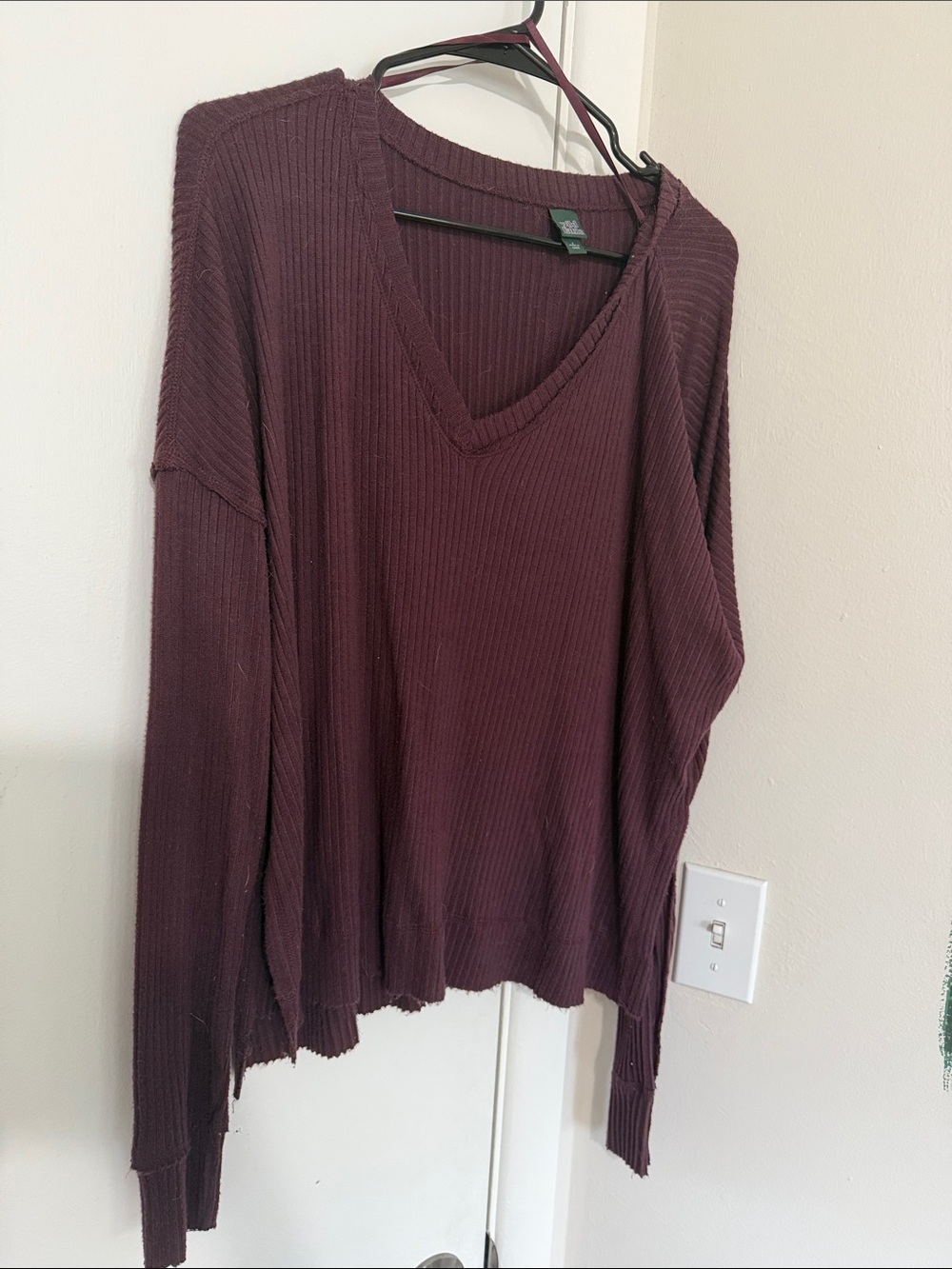 wild fable Ribbed V-Neck Long Sleeve Top in Plum